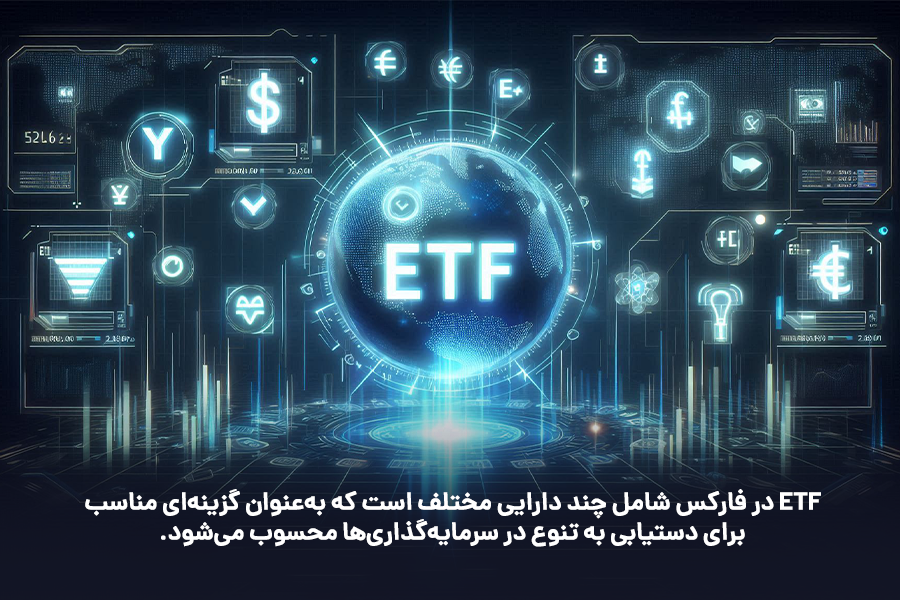 ETF در فارکس شامل چند دارایی مختلف است که به‌عنوان گزینه‌ای مناسب برای دستیابی به تنوع در سرمایه‌گذاری‌ها محسوب می‌شود.