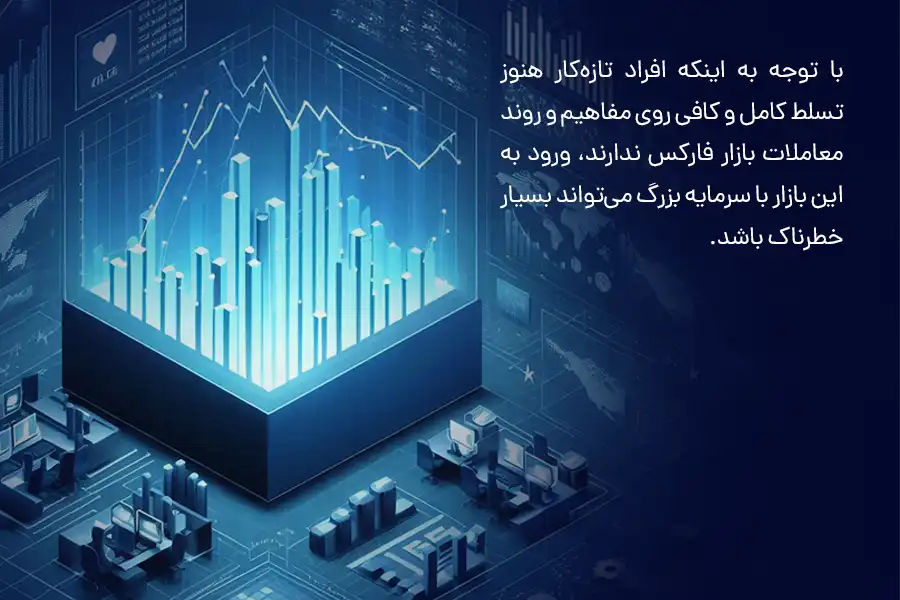 با توجه به اینکه افراد تازه‌کار هنوز تسلط کامل و کافی روی مفاهیم و روند معاملات بازار فارکس ندارند، ورود به این بازار با سرمایه بزرگ می‌تواند بسیار خطرناک باشد.