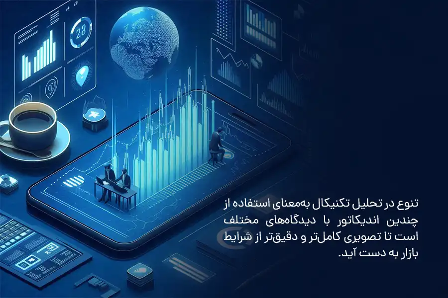 تنوع در تحلیل تکنیکال به‌معنای استفاده از چندین اندیکاتور با دیدگاه‌های مختلف است تا تصویری کامل‌تر و دقیق‌تر از شرایط بازار به دست آید.