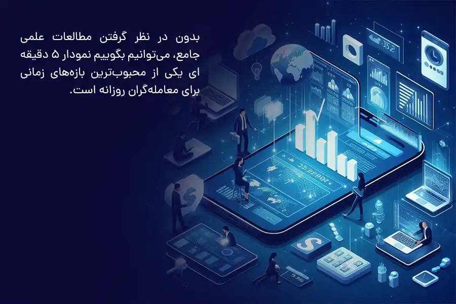 بدون در نظر گرفتن مطالعات علمی جامع، می‌توانیم بگوییم نمودار ۵ دقیقه‌ای یکی از محبوب‌ترین بازه‌های زمانی برای معامله‌گران روزانه است. 