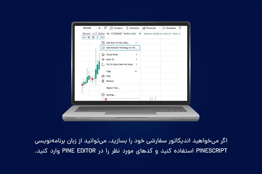  اگر می‌خواهید اندیکاتور سفارشی خود را بسازید، می‌توانید از زبان برنامه‌نویسی Pinescript استفاده کنید و کدهای مورد نظر را در Pine Editor وارد کنید.