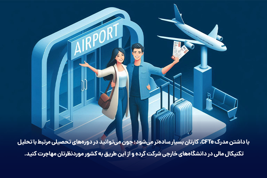 با داشتن مدرک CFTe می‌توانید در دوره‌های تحصیلی مرتبط با تحلیل تکنیکال مالی در دانشگاه‌های خارجی شرکت کرده و از این طریق به کشور موردنظرتان مهاجرت کنید.